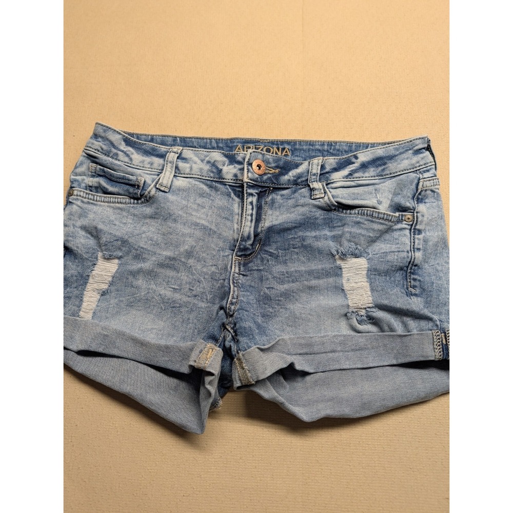 Arizona Juniors Size 7‎ Jean Shorts Cutoffs Denim Distressed Rolled Hem Jorts